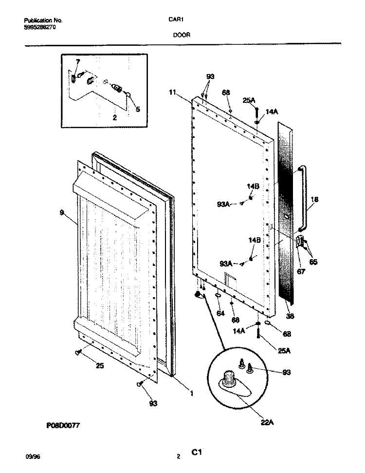 DOOR Diagram and Parts List for CAR11  Frigidaire Refrigerator