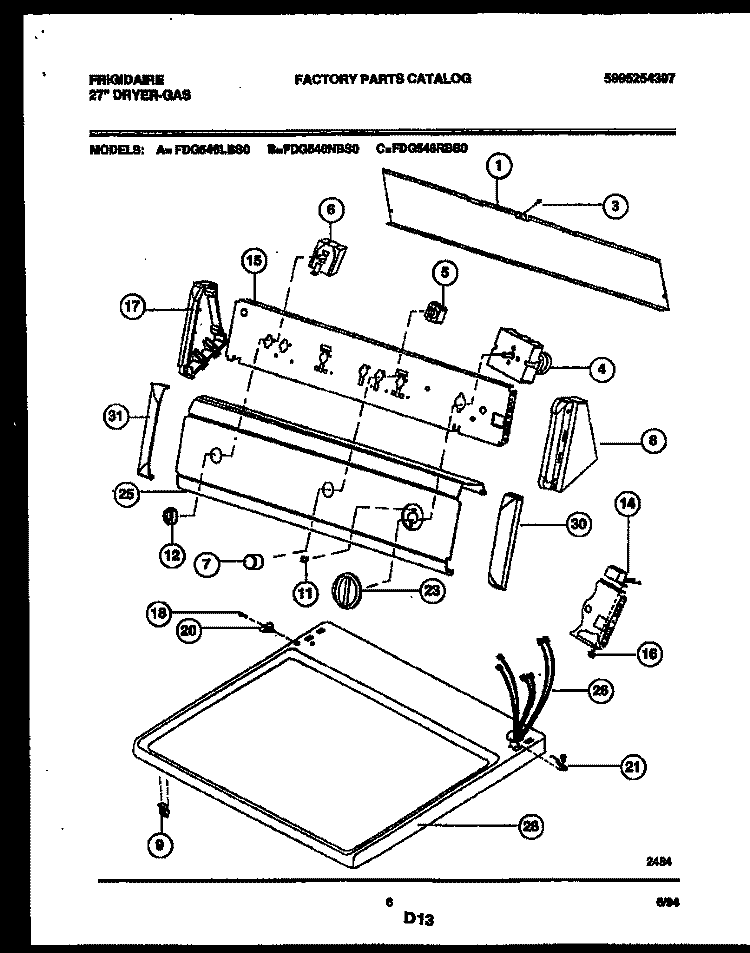 CONSOLE AND CONTROL PARTS Diagram and Parts List for FDG546LBT0  Frigidaire Dryer
