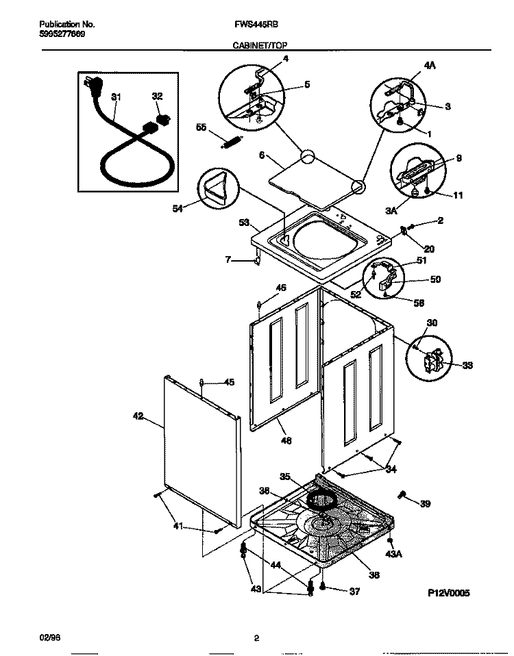 CABINET / TOP Diagram and Parts List for FWS445RBT3  Frigidaire Washer