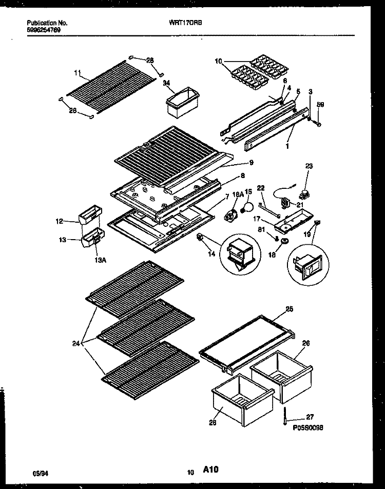 SHELVES AND SUPPORTS Diagram and Parts List for WRT17DRBD1  Frigidaire Refrigerator