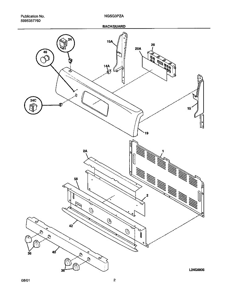 BACKGUARD Diagram and Parts List for NGSG3PZAQA  Frigidaire Range