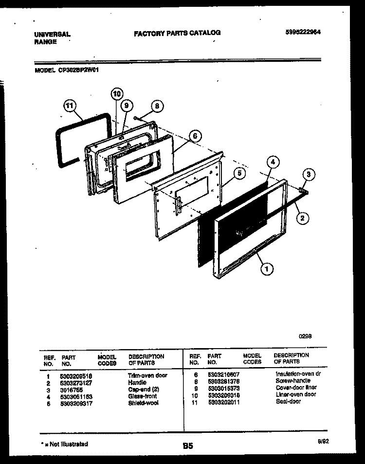 DOOR PARTS Diagram and Parts List for CP302BP2D1  Frigidaire Range