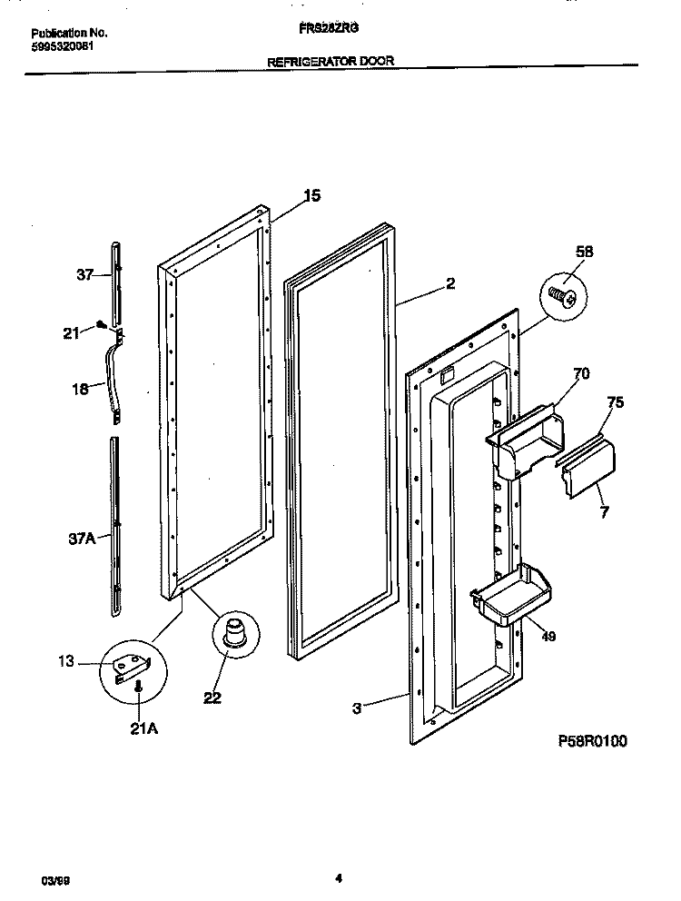REFRIGERATOR Diagram and Parts List for FRS28ZRGD2  Frigidaire Refrigerator