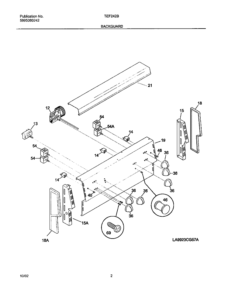 BACKGUARD Diagram and Parts List for TEF242BW1  Tappan Range