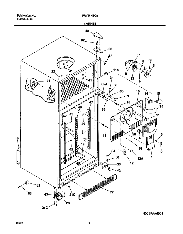 CABINET Diagram and Parts List for FRT18H6CSK2  Frigidaire Refrigerator