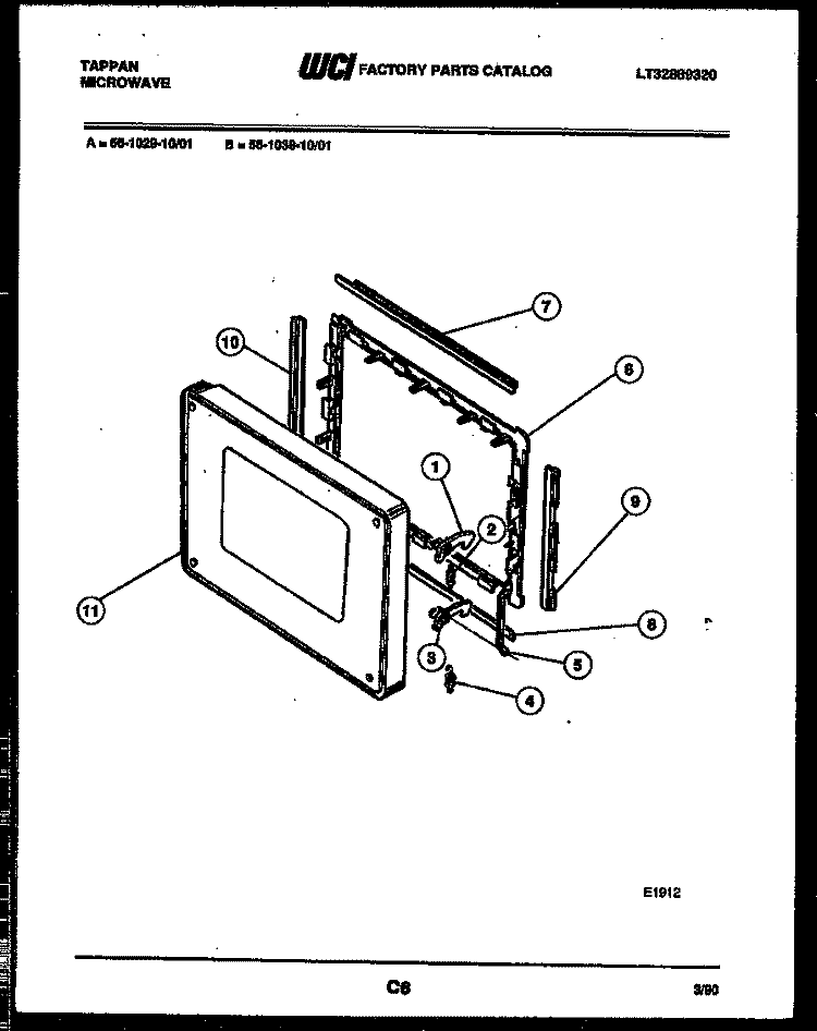 DOOR PARTS Diagram and Parts List for 56-1039-10-01  Tappan Microwave