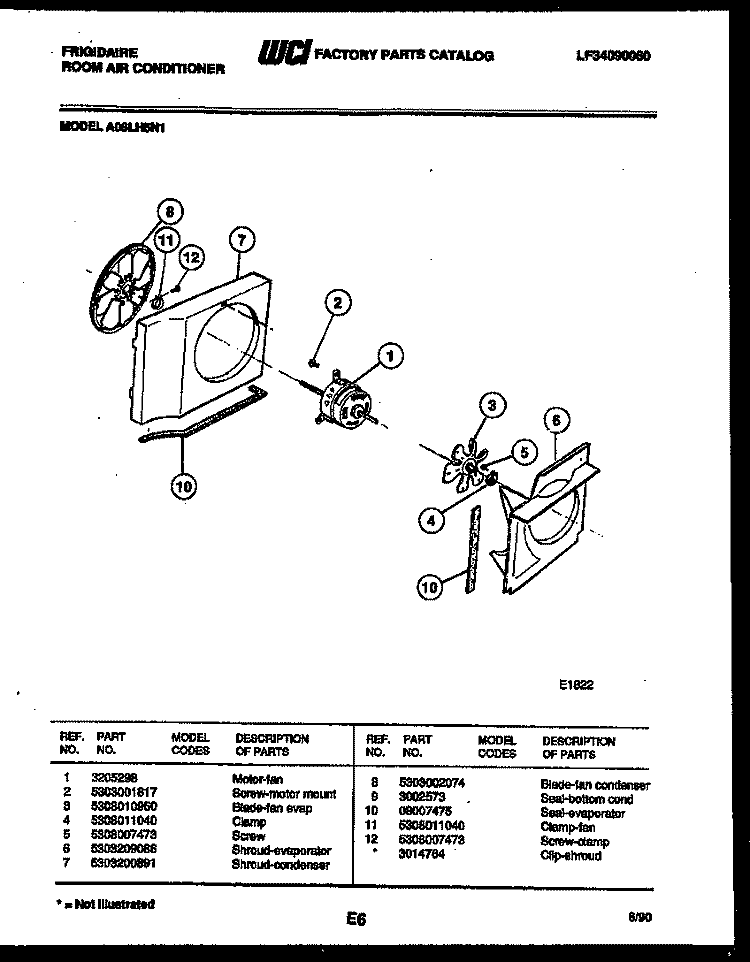 AIR HANDLING PARTS Diagram and Parts List for A06LH5N1  Frigidaire Air Conditioner