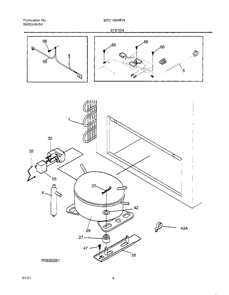 SYSTEM Diagram and Parts List for MFC13M4FW4  Frigidaire Freezer