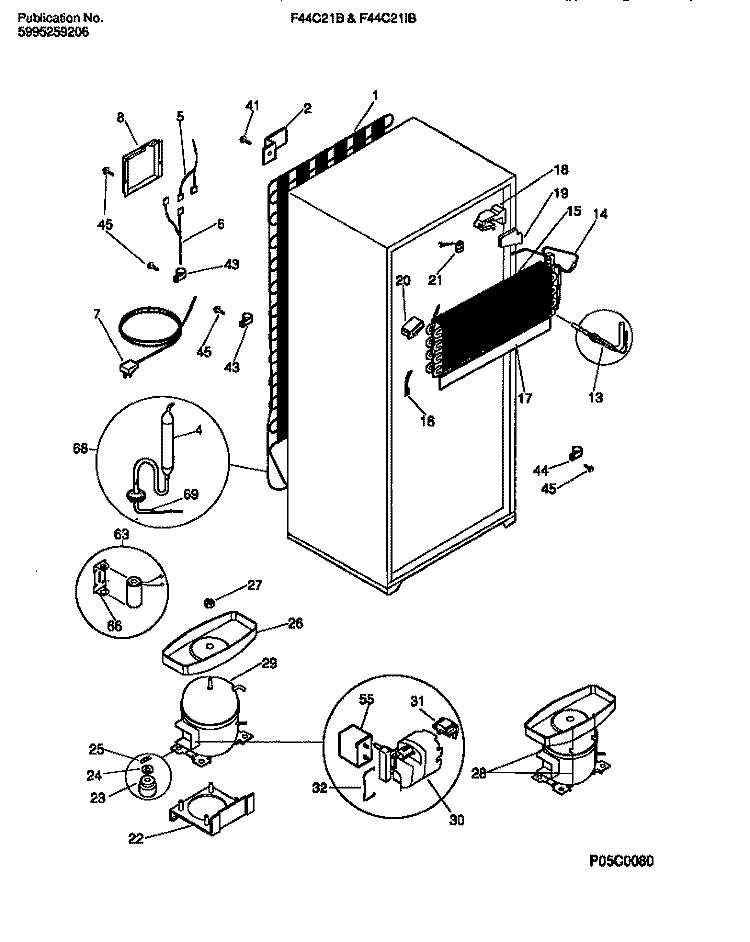 COOLING SYSTEM Diagram and Parts List for F44C21BD0  Frigidaire Refrigerator