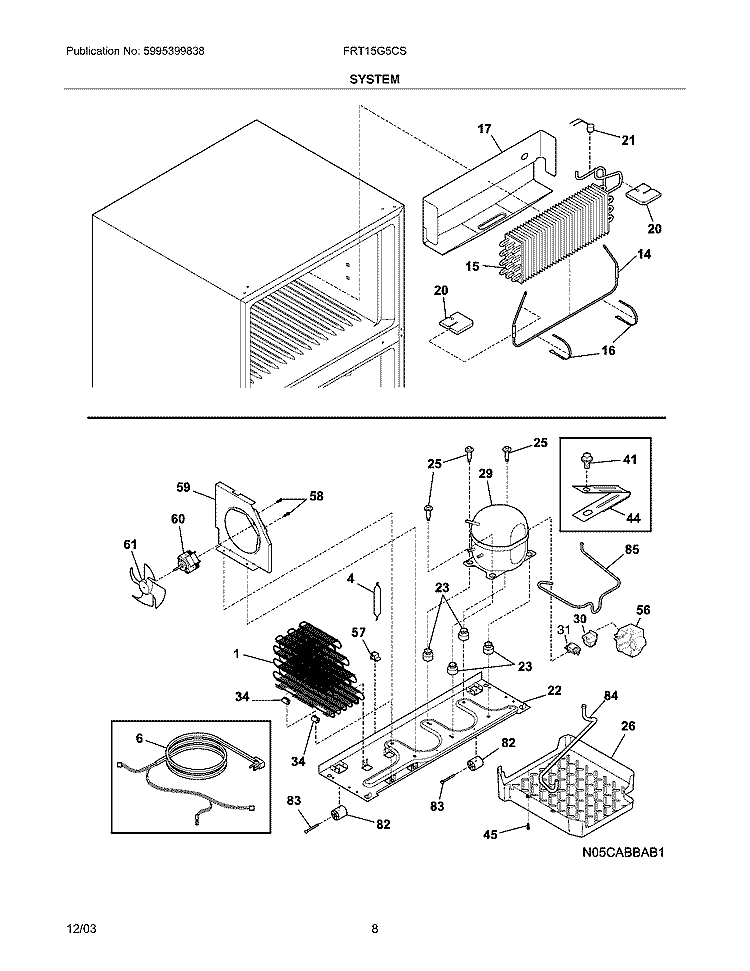SYSTEM Diagram and Parts List for FRT15G5CSB1  Frigidaire Refrigerator