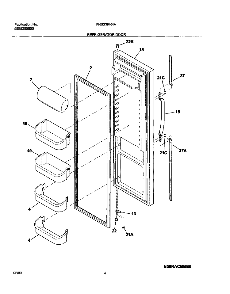 REFRIGERATOR DOOR Diagram and Parts List for FRS23KR4AB7  Frigidaire Refrigerator