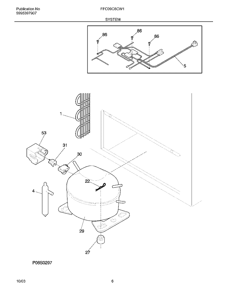 SYSTEM Diagram and Parts List for FFC09C6CW1  Frigidaire Freezer