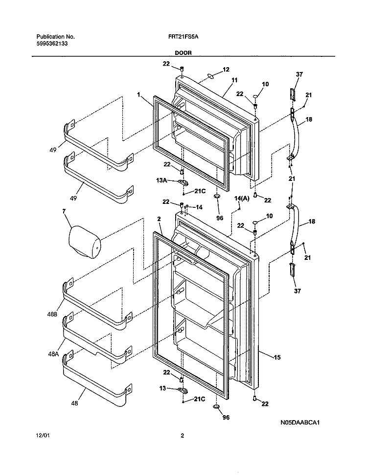 DOOR Diagram and Parts List for FRT21FS5AW2  Frigidaire Refrigerator