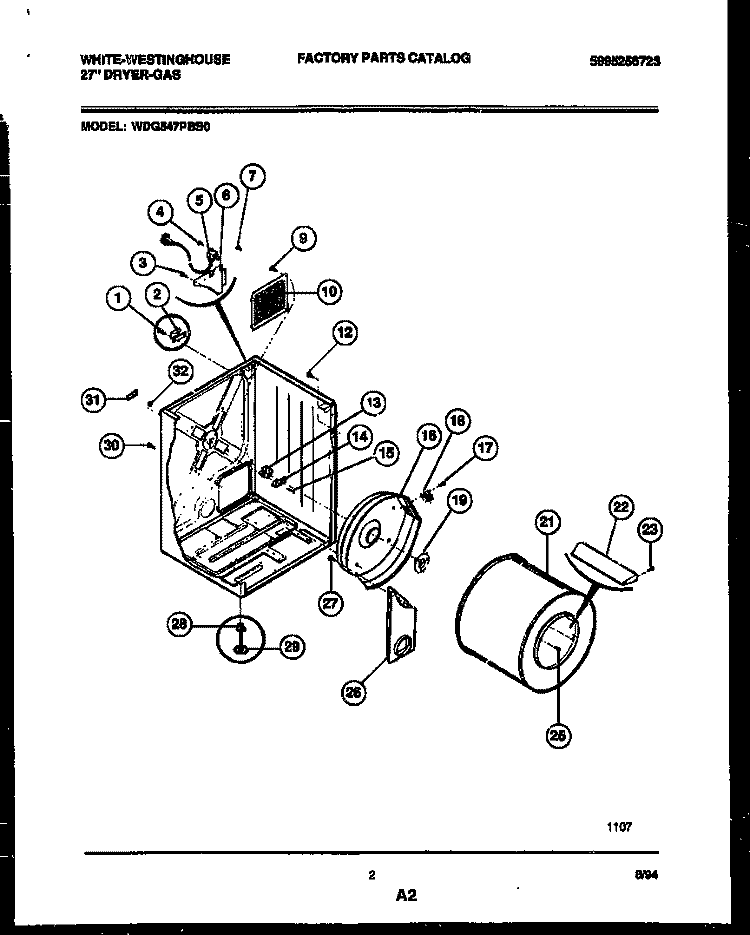 CABINET AND COMPONENT PARTS Diagram and Parts List for WDG547PBS0  Frigidaire Dryer