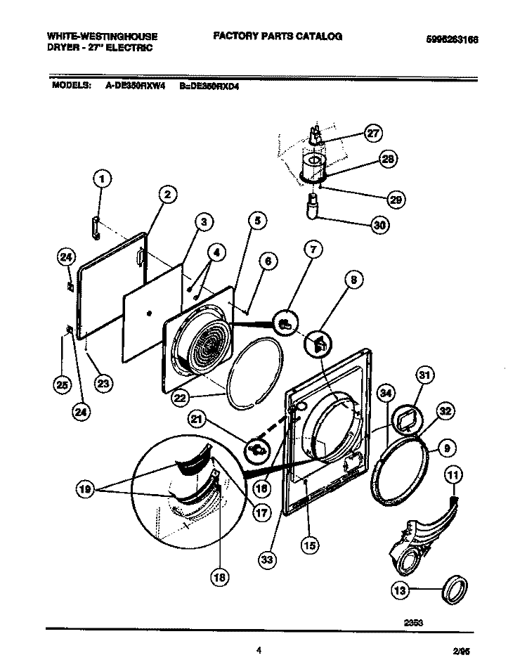 DOOR, FRONT PANEL, LINT FILTER Diagram and Parts List for DE350RXD4  Frigidaire Dryer