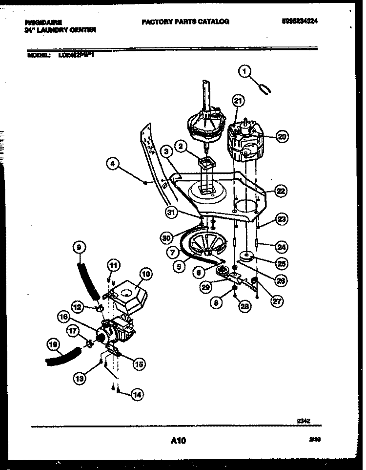 MOTOR AND IDLER ARM CLUTCH Diagram and Parts List for LCE462PW1  Frigidaire Washer