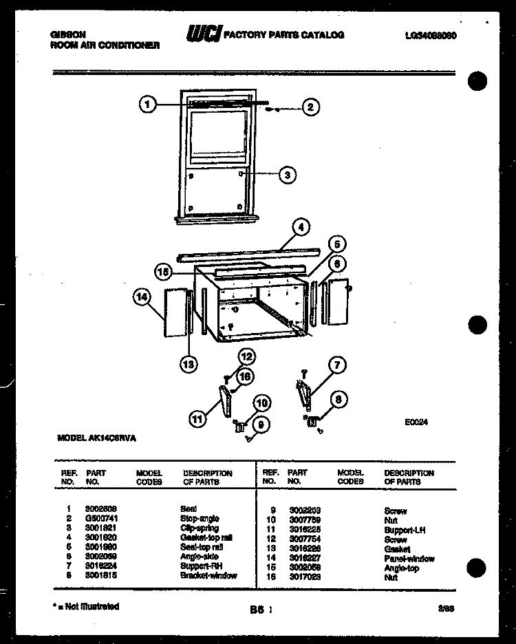 CABINET AND INSTALLATION PARTS Diagram and Parts List for AK14C6RVA  Gibson Air Conditioner