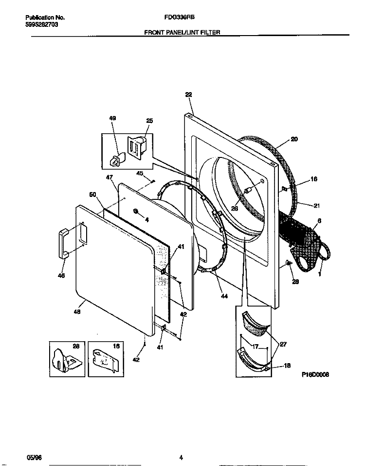 FRONT PANEL / LINT FILTER Diagram and Parts List for FDG336RBS2  Frigidaire Dryer