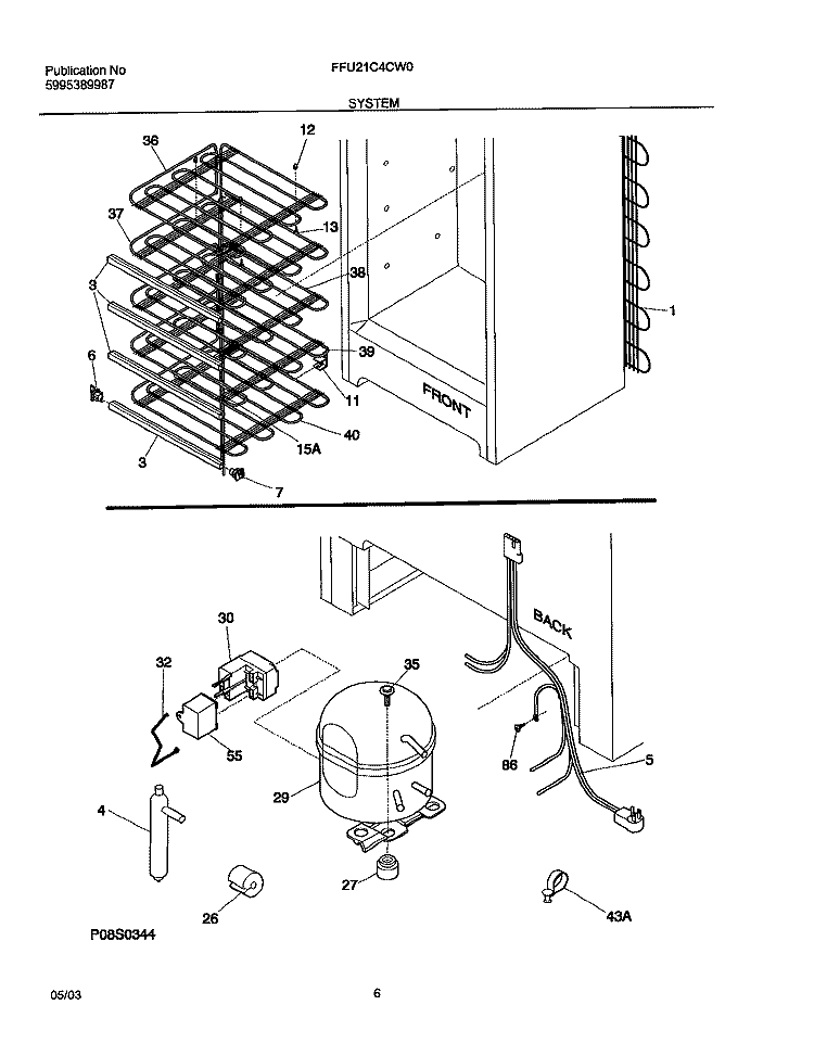 SYSTEM Diagram and Parts List for FFU21C4CW0  Frigidaire Freezer