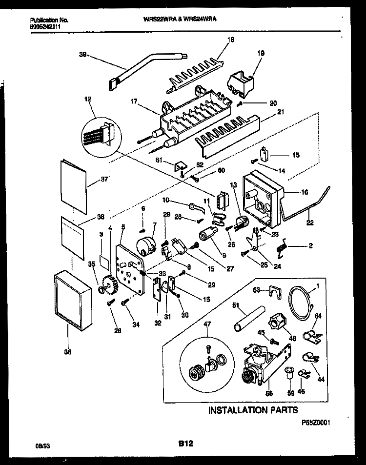 ICE MAKER AND INSTALLATION PARTS Diagram and Parts List for WRS24WRAW1  Frigidaire Refrigerator