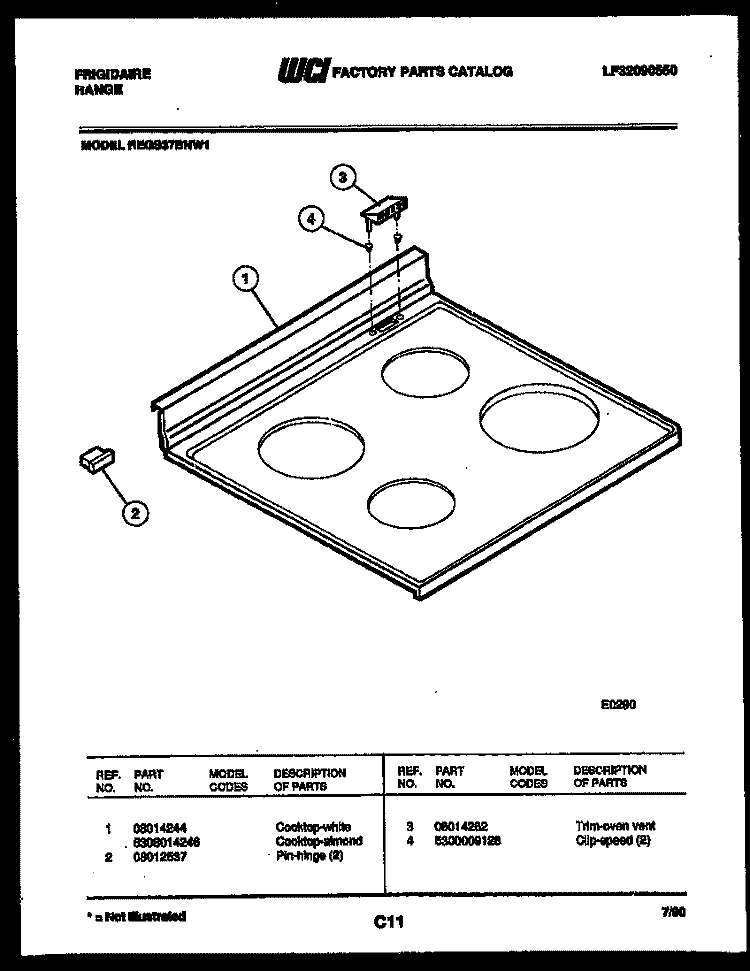 COOKTOP PARTS Diagram and Parts List for REGS37BNW1  Frigidaire Range