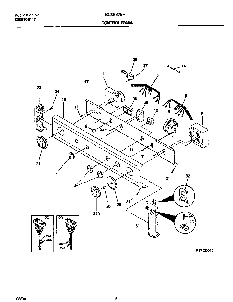 CONTROL PANEL Diagram and Parts List for MLSE62RFD1  Frigidaire Washer Dryer Combo