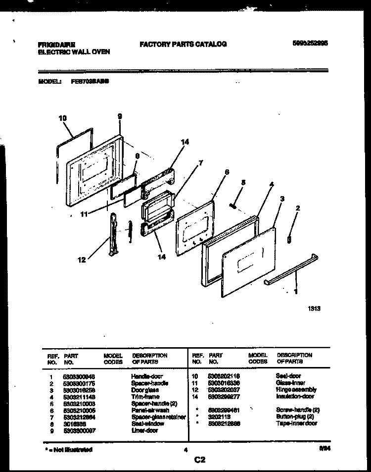 DOOR PARTS Diagram and Parts List for FEB703BABB  Frigidaire Wall Oven