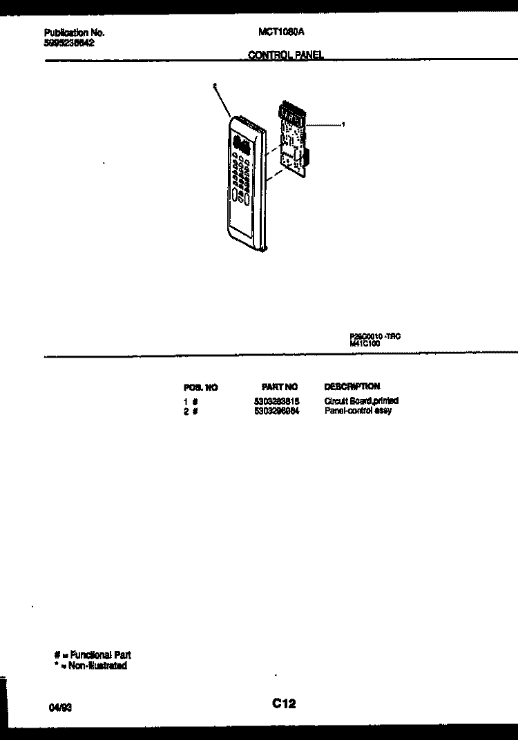 CONTROL PANEL Diagram and Parts List for MCT1080A2  Frigidaire Microwave