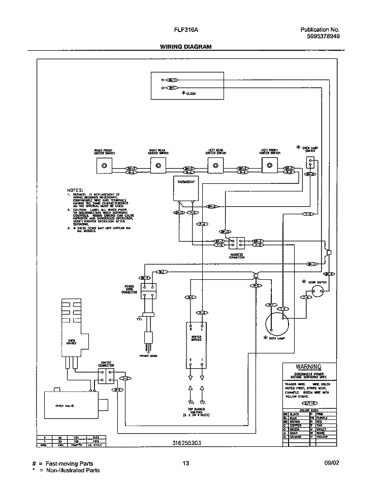WIRING DIAGRAM Diagram and Parts List for FLF316AQB  Frigidaire Range