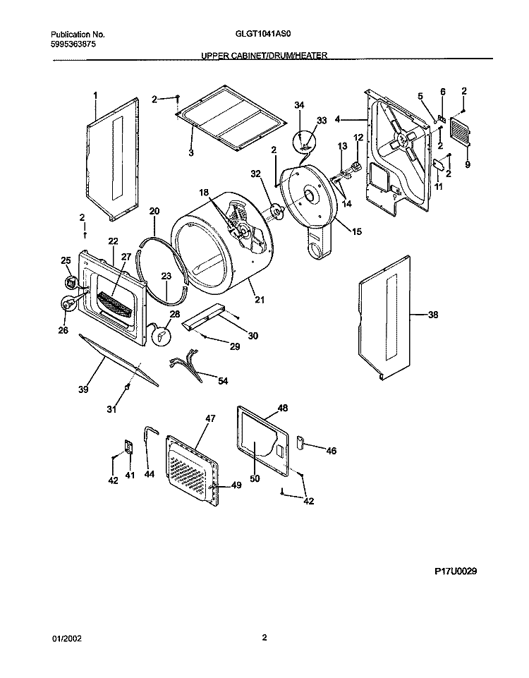DRY CAB, DRM, HTR Diagram and Parts List for GLGT1041AS0  Frigidaire Washer Dryer Combo