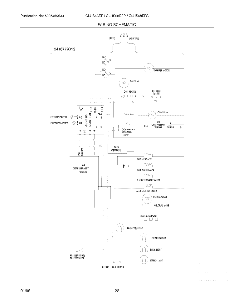 WIRING SCHEMATIC Diagram and Parts List for GLHS68EFPW0  Frigidaire Refrigerator