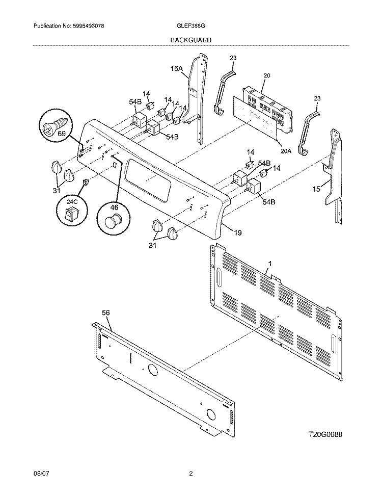 BACKGUARD Diagram and Parts List for GLEF388GSA  Frigidaire Range