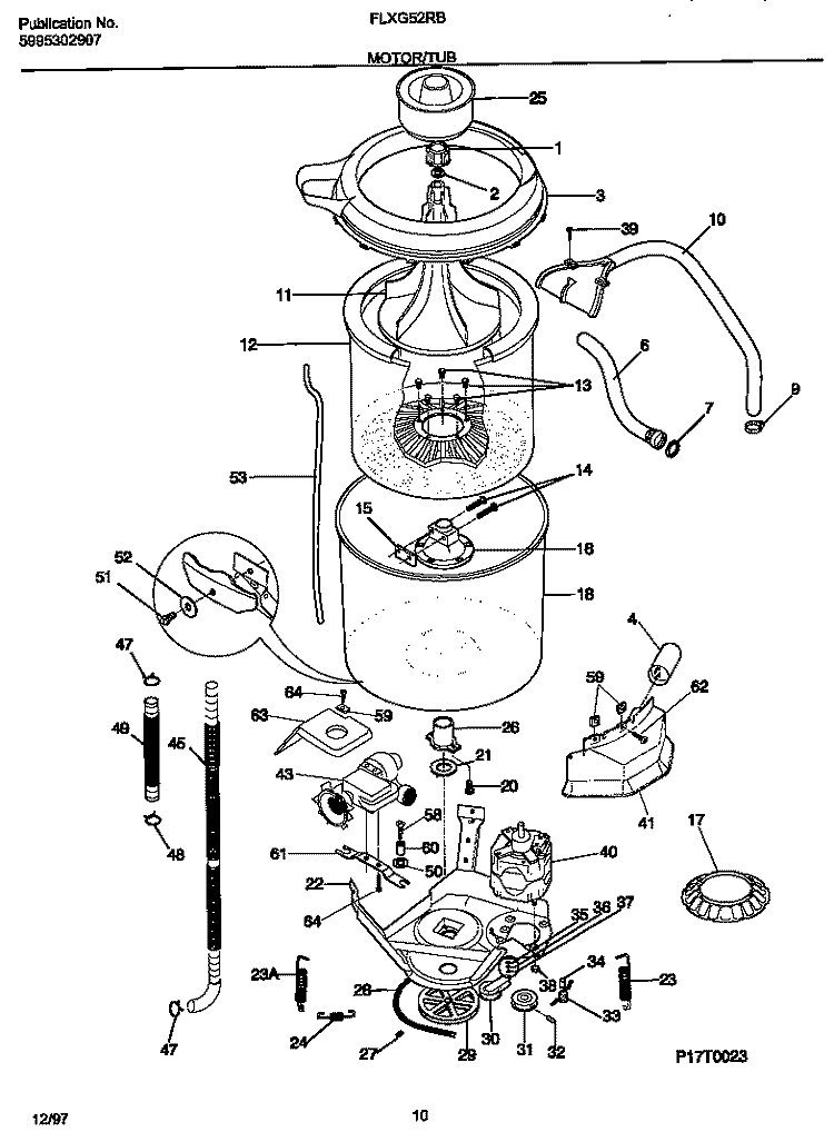 MOTOR / TUB Diagram and Parts List for FLXG52RBS5  Frigidaire Washer Dryer Combo
