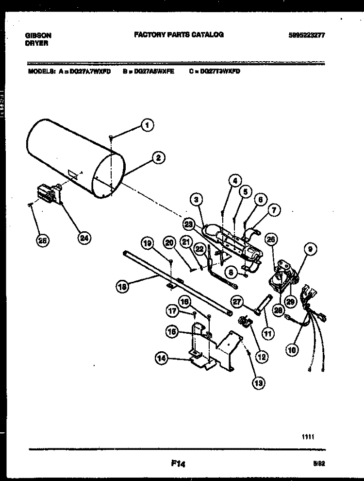 BURNER, IGNITER AND VALVE Diagram and Parts List for DG27A7WXFD  Gibson Dryer