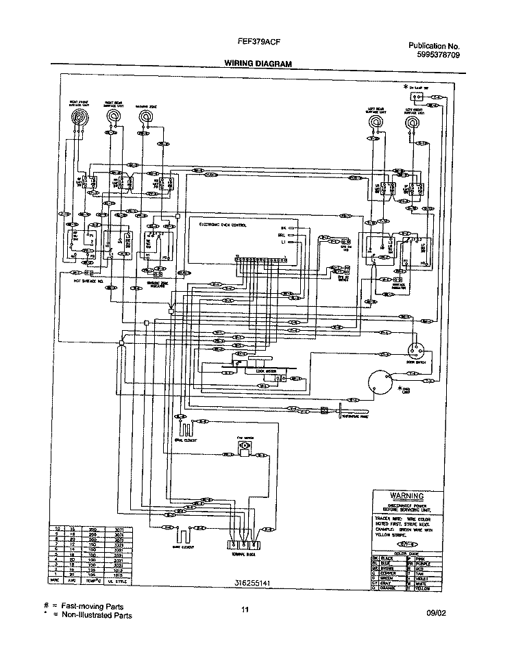 WIRING DIAGRAM Diagram and Parts List for FEF379ACF  Frigidaire Range