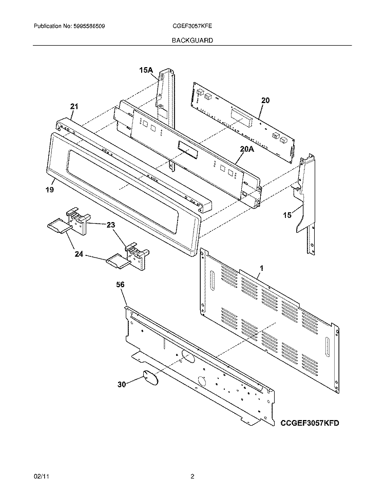 BACKGUARD Diagram and Parts List for CGEF3057KFE  Frigidaire Range