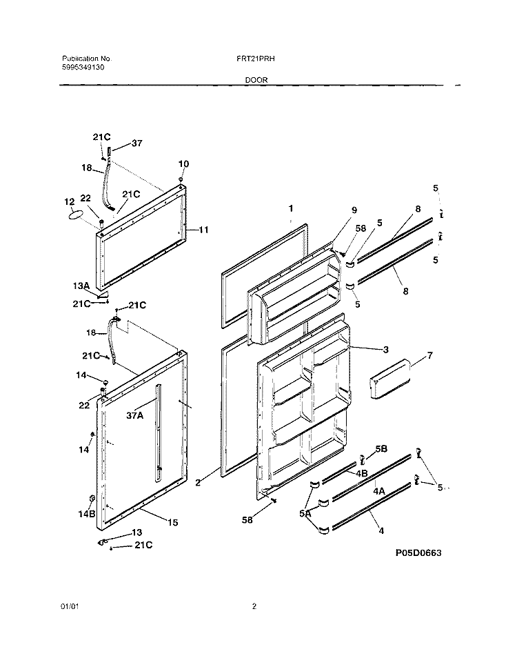 DOOR Diagram and Parts List for FRT21PRHB7  Frigidaire Refrigerator