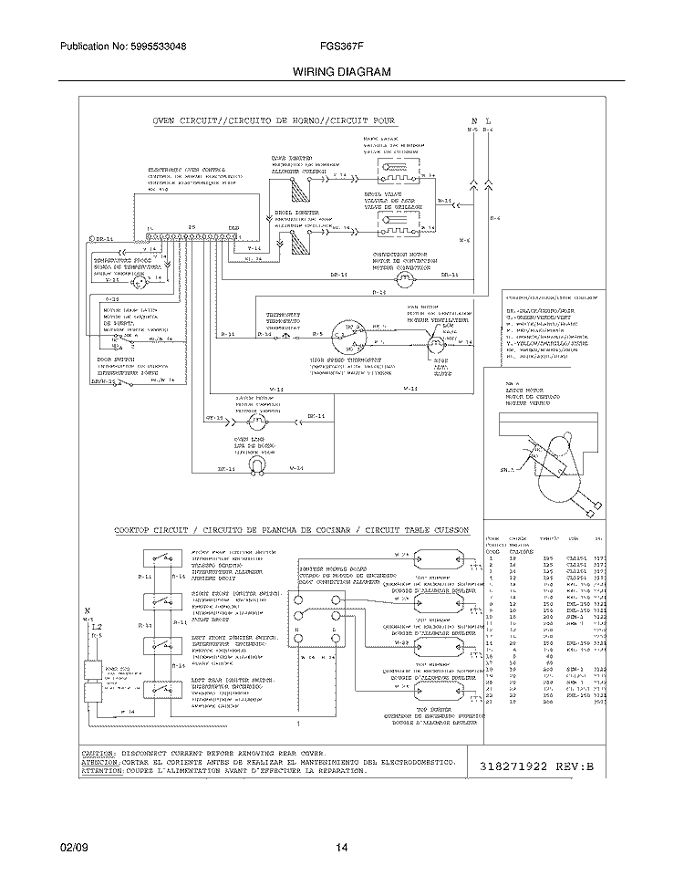 WIRING DIAGRAM Diagram and Parts List for FGS367FCD  Frigidaire Range