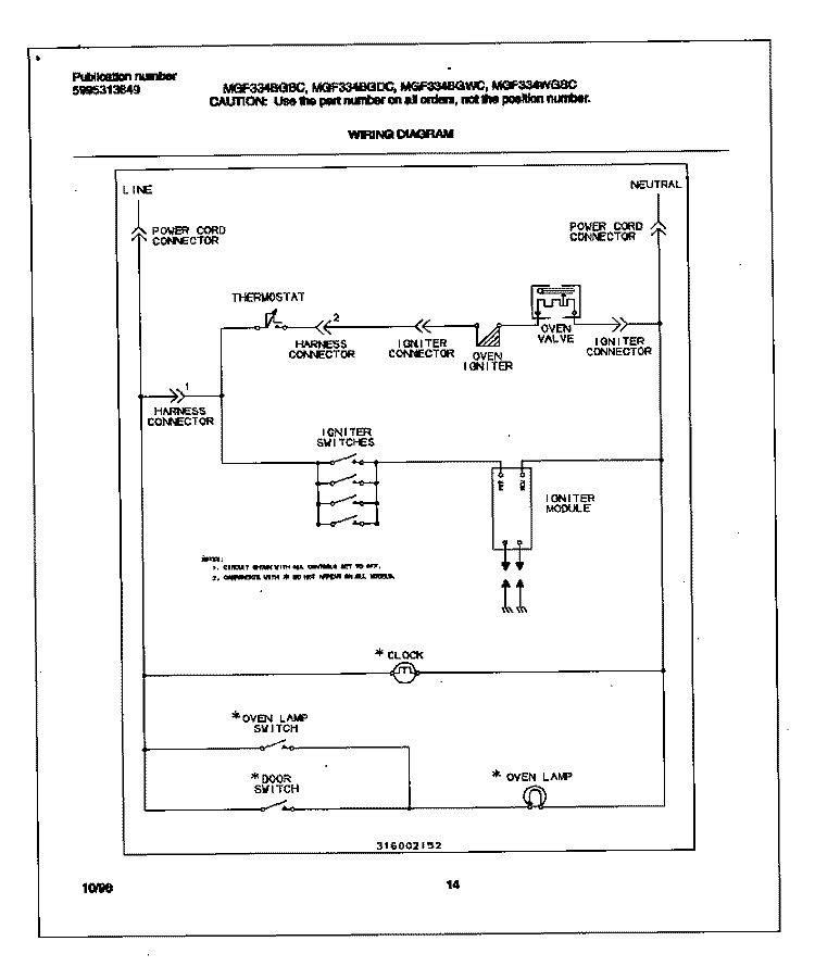 WIRING DIAGRAM Diagram and Parts List for MGF334BGBC  Frigidaire Range