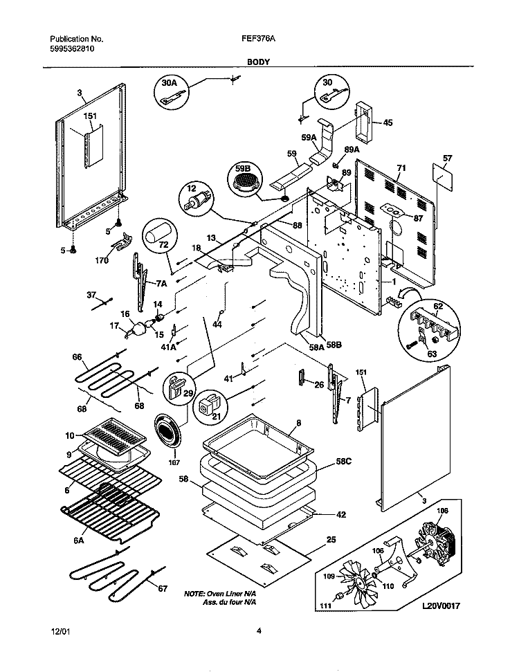 BODY Diagram and Parts List for FEF376ASE  Frigidaire Range