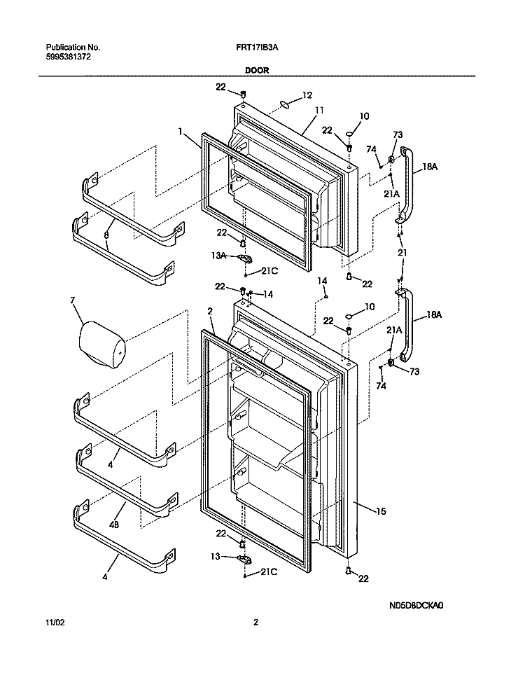 DOORS Diagram and Parts List for FRT17IB3AT3  Frigidaire Refrigerator
