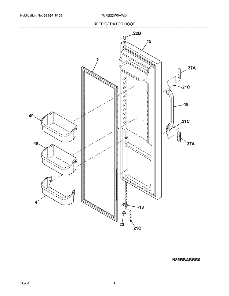 REFRIGERATOR DOOR Diagram and Parts List for WRS23W0AWD  Westinghouse Refrigerator