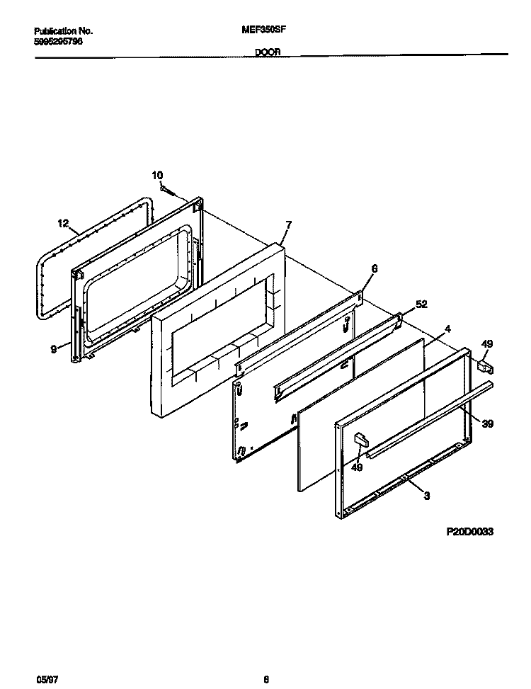 DOOR Diagram and Parts List for MEF350SFWA  Frigidaire Range
