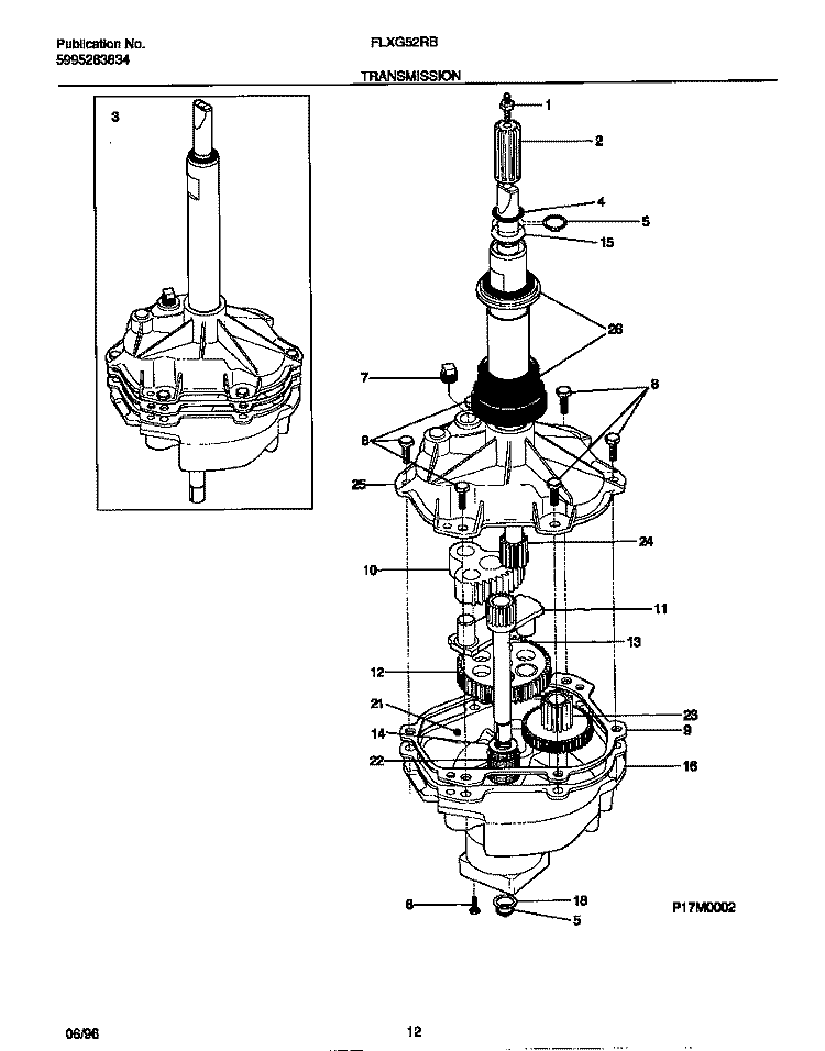 TRANSMISSION Diagram and Parts List for FLXG52RBT2  Frigidaire Washer Dryer Combo