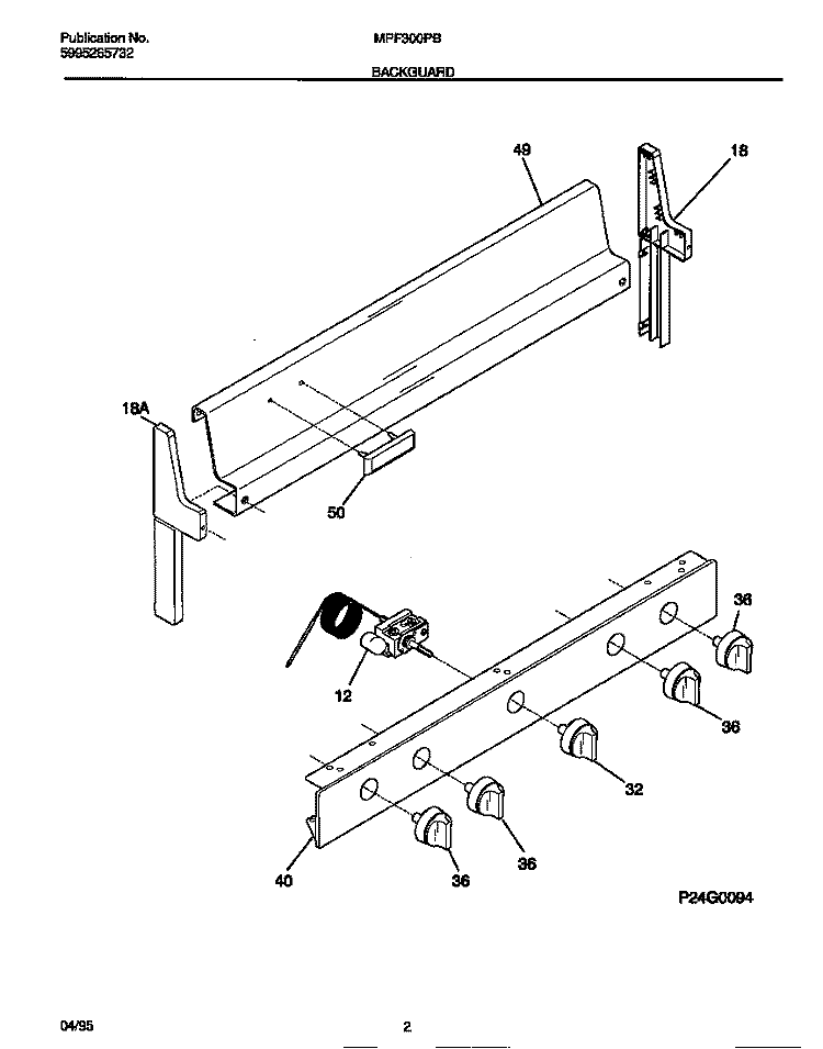 BACKGUARD Diagram and Parts List for MPF300PBDB  Frigidaire Range