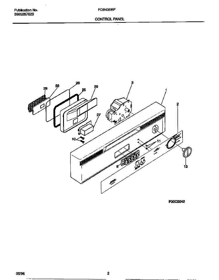 CONTROL PANEL Diagram and Parts List for FDB435RFR0  Frigidaire Dishwasher
