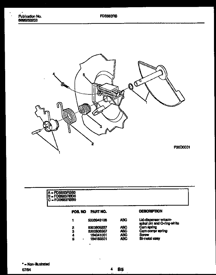 CAM Diagram and Parts List for FDB663RBB0  Frigidaire Dishwasher