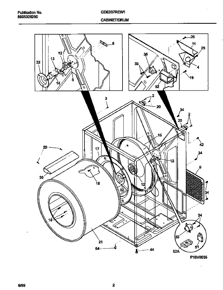 CABINET / DRUM Diagram and Parts List for GDE337REW1  Gibson Dryer
