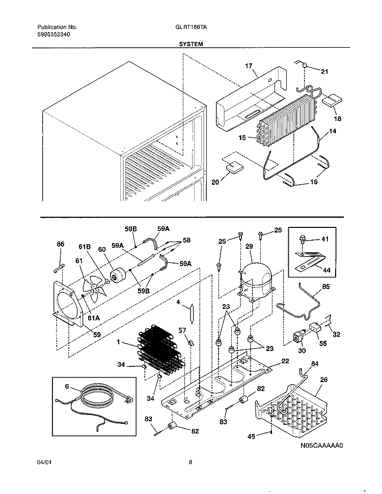 SYSTEM Diagram and Parts List for GLRT186TAQ0  Frigidaire Refrigerator