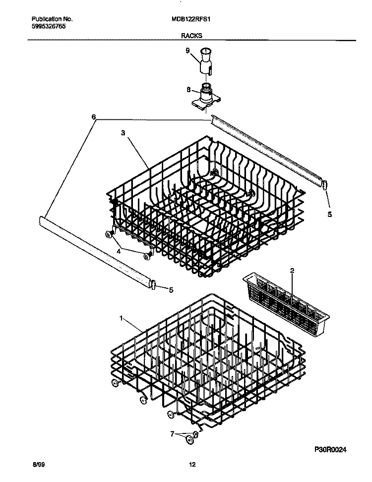 RACK Diagram and Parts List for MDB122RFS1  Frigidaire Dishwasher